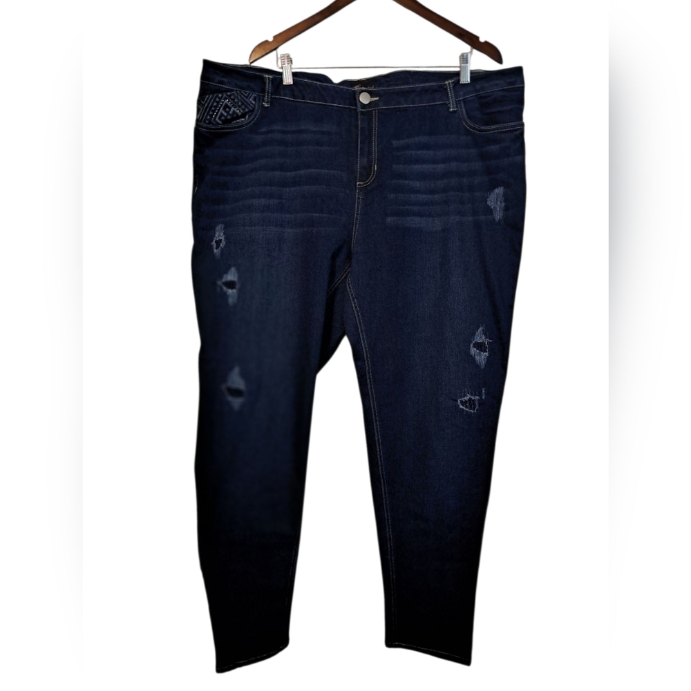 Baccini Blue Straight Jeans with Distressed Details 24W
